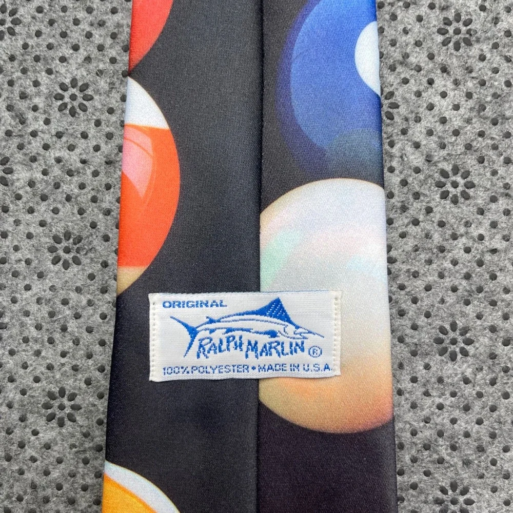 Vintage 1991 Ralph Marlin Billiards Pool Ball Graphic Print Silk Feel Tie